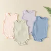 Newborn Baby Rompers Toddler Boys Girls Summer Ribbed Sleeveless Bodysuit Jumpsuit Pure Cotton Infant Knitted Romper Solid Color 1