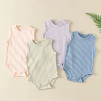 Newborn Baby Rompers Toddler Boys Girls Summer Ribbed Sleeveless Bodysuit Jumpsuit Pure Cotton Infant Knitted Romper Solid Color 1