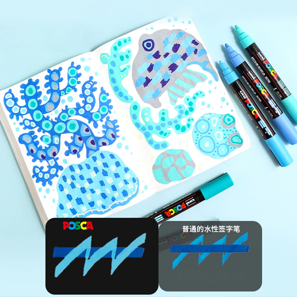 UNI POSCA 8C 한정 세트 PC-5M 수성 아크릴 마크 노트 펜 POP 포스터 광고 펜 그림 낙서 그림 세트