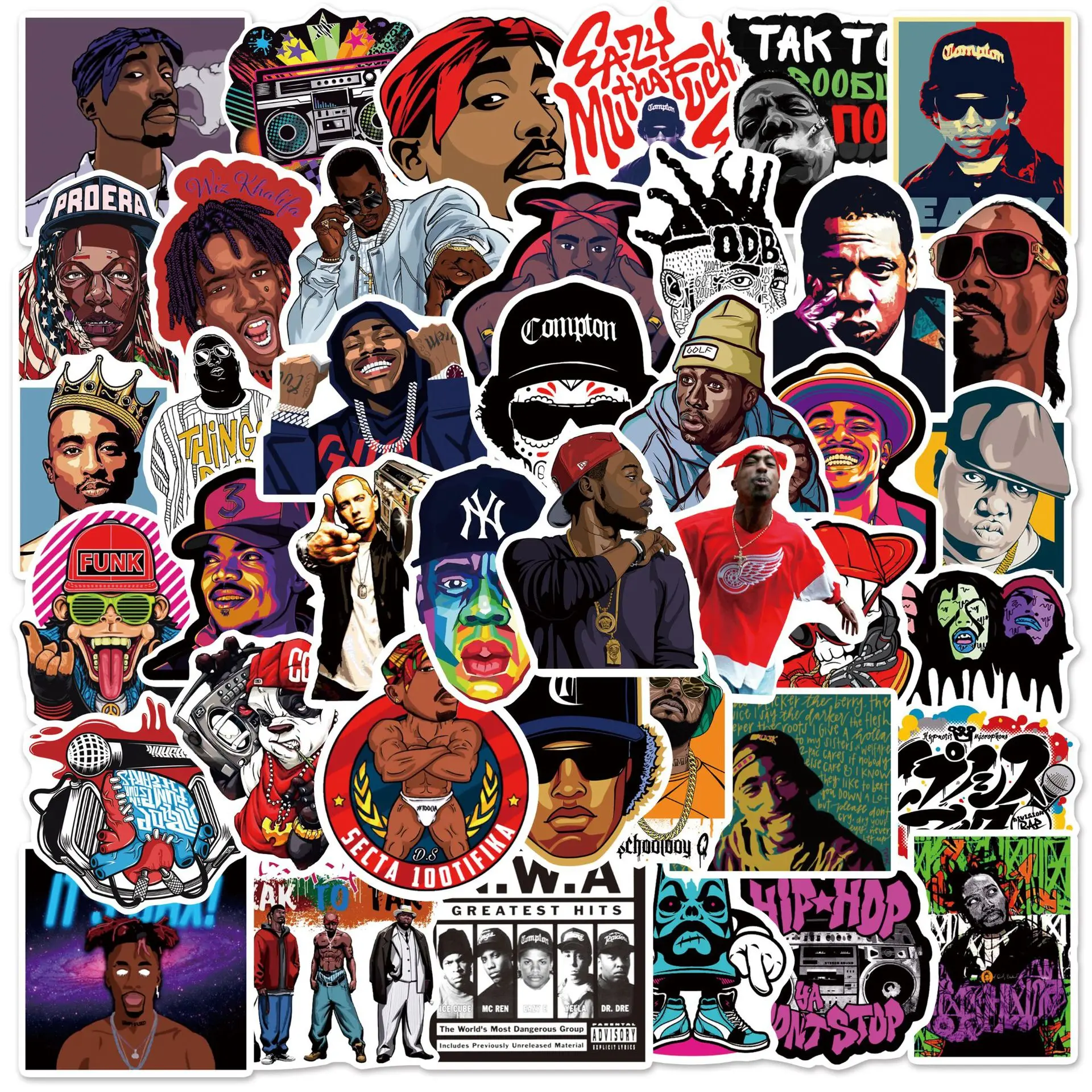 50pcs Legendary Rapper Tupac 2pac Stickers Notorious Big East/West Coast Graffiti Stickers Luggage Laptop Skateboard Stickers наклейка надпись east coast 35 х 5 см