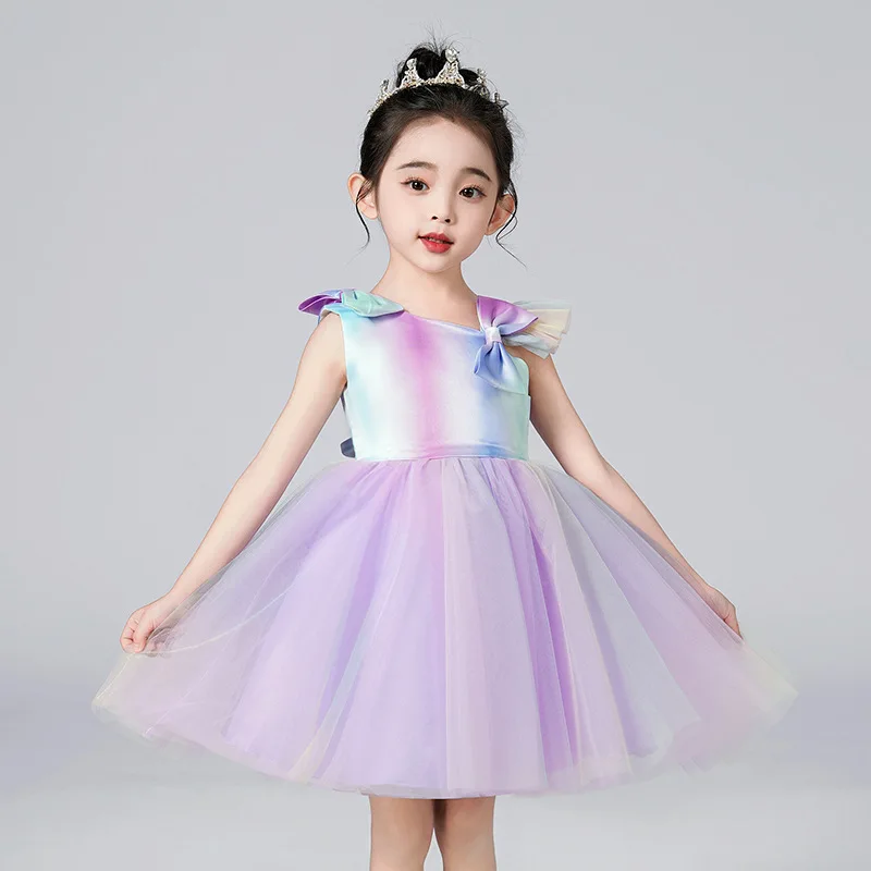 

2023 Summer Baby Girls Birthday Party Princess Tulle Dress Bow Sleeveless Evening Dresses Kids Clothes 1 To 6 Years Vestidos