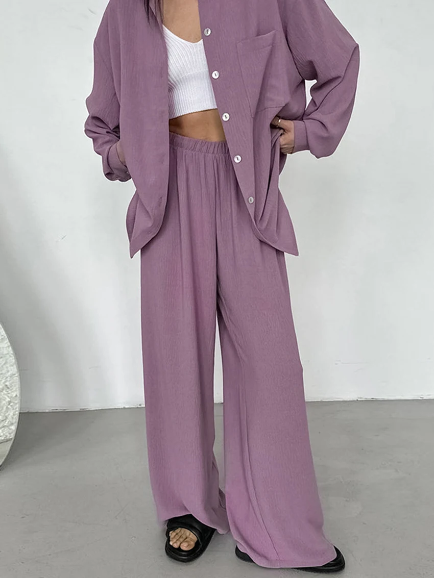Marthaqiqi Winter Home Clothes For Women Long Sleeve Sleepwear Turn-Down Collar Nightwear Pants Casual Female Pajama 2 Piece Set
