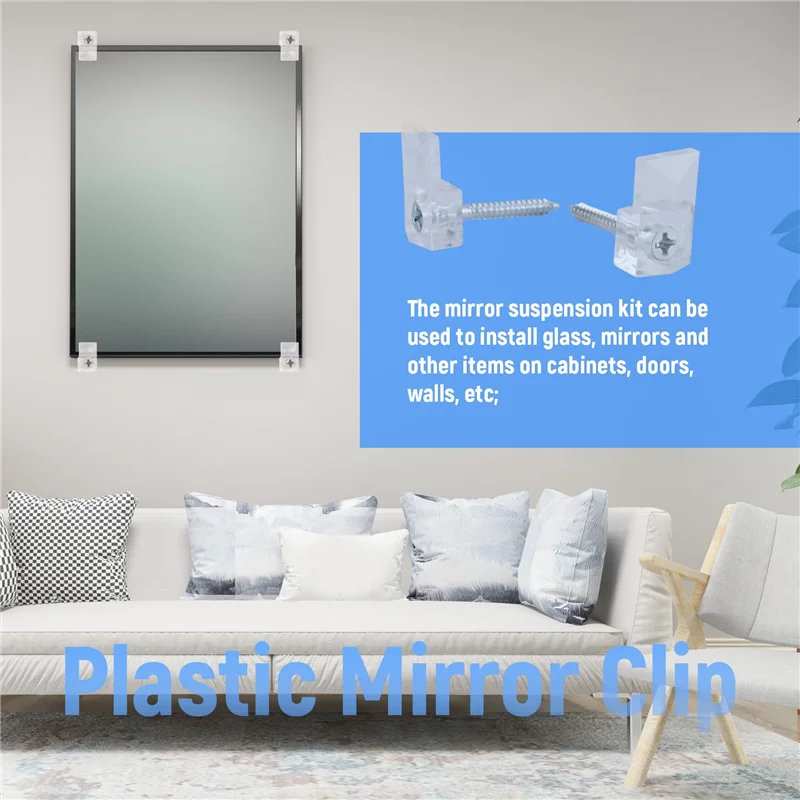 A25I-22 미러 홀더 클립 키트 세트 크리스탈 투명 플라스틱 미러 클립 미러 홀더 클립 유리 리테이너 클립 키트