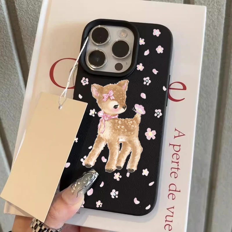 Adorable Deer and Flower Cartoon Shockproof Phone Case Cover