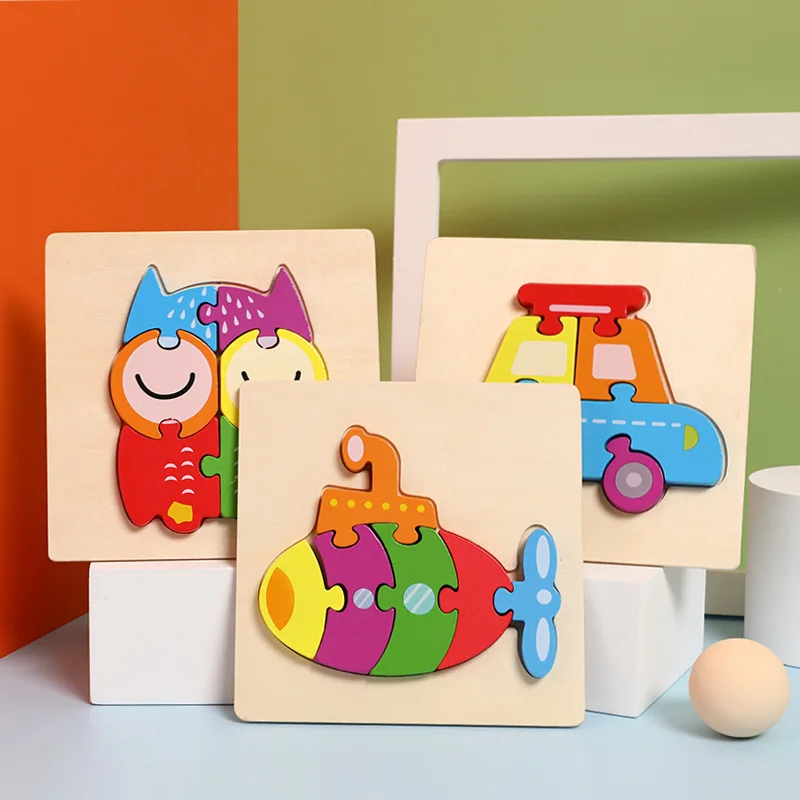 

Popular 3D Wooden Puzzles Jigsaw Board Cartoon Animal Traffic Puzzle Montessori Toy Game for Children Cognition Educational Gift