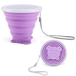 Compact 180ML Silicone Collapsible Travel Mug with Lid - Outdoor Heat Resistant & Portable Design (Purple)