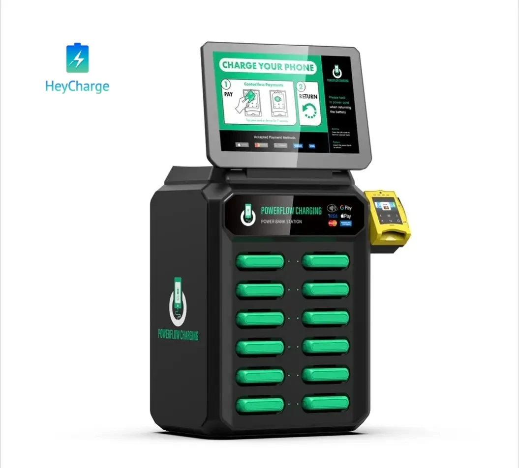 

Portable phone charging mobile powerbank vend machine Advertising screen credit card sharing power bank rental station