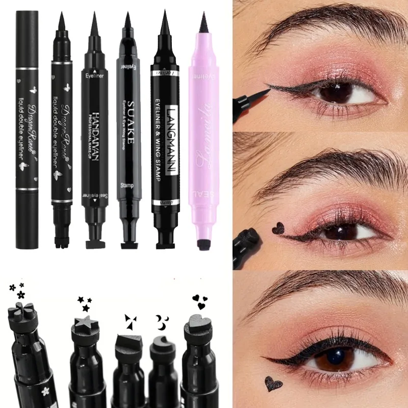 Timbro eyeliner nero triangolare a doppia punta, eyeliner liquido impermeabile, resistente al sudore, ad asciugatura rapida, strumento per sigillare il trucco, cosmetici_voghion.com