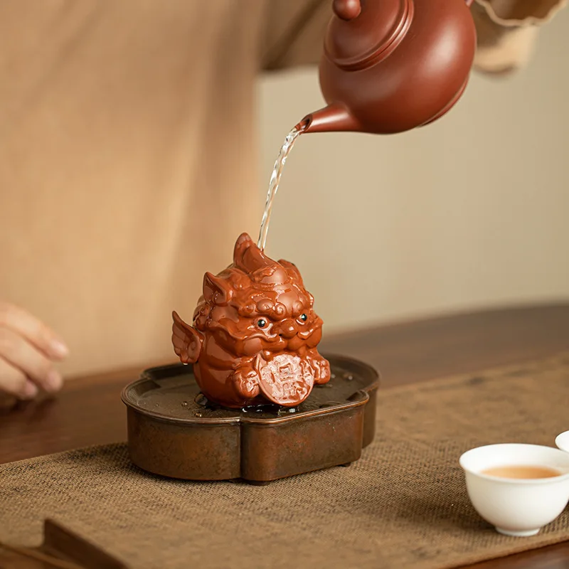 보라색 점토 작은 픽시우 부를 끌어들이는 차 애완 동물 장식품 보라색 점토 공예품 귀여운 차 장난감 차 테이블 쿵푸 차 예식