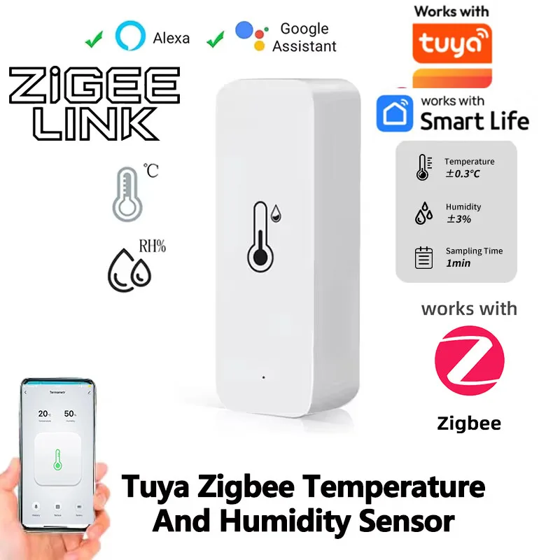 1-2PCs Tuya Smart Home Zigbee 3.0 Wireless Temperature Humidity Sensor APP Remote Monitor&Remote Control with Alexa Google Home