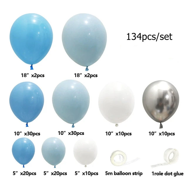 5 Ballons Anniversaire Bleus et Blancs