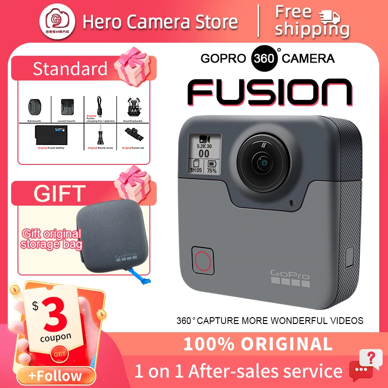 GoPro fusion 360 ° omnidirectional shooting Professional Sports Camera 5.2k  intelligent high definition Go Pro Action camera