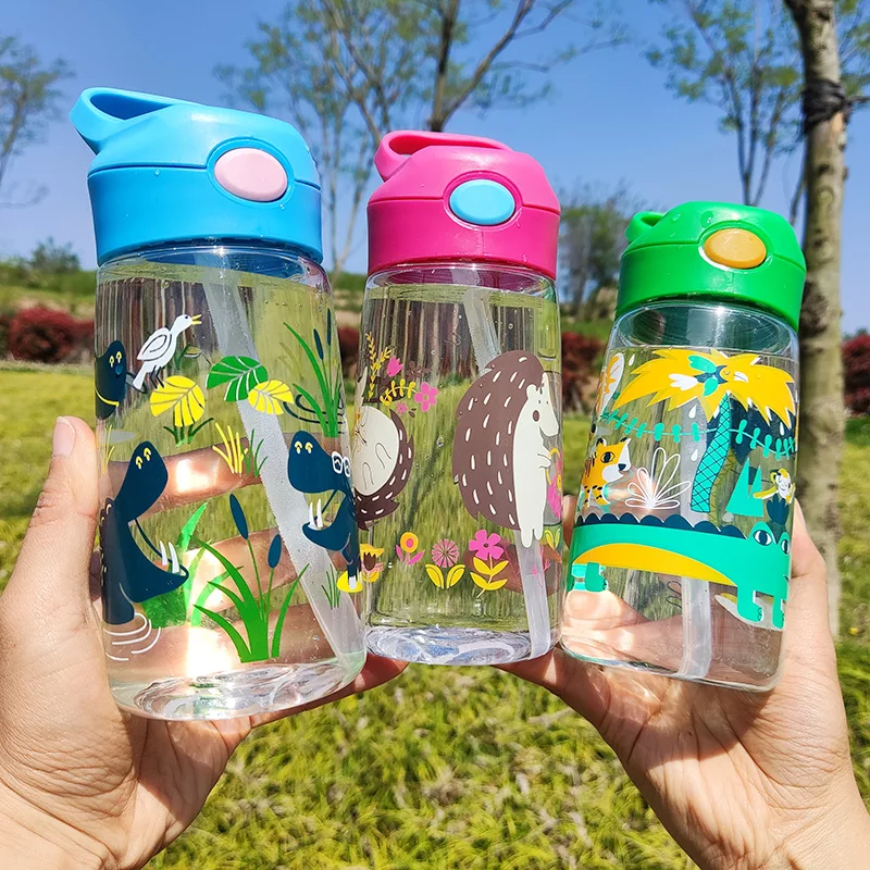 450ml Kids Water Bottle With Straw BPA Free Children Drinking Kettle Healthy Plastic Portable