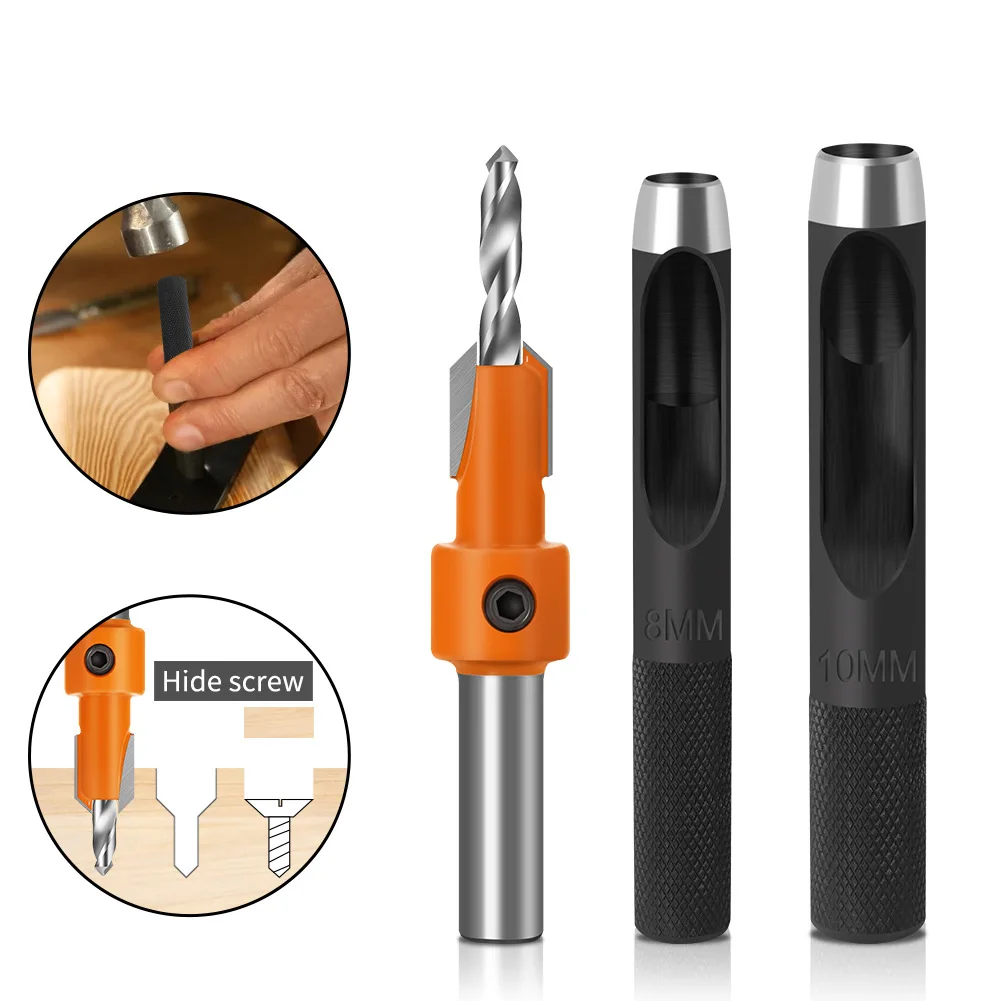

Free-shipping 6PCS 8/10mm Shank HSS Countersink Router Bit Set with Punching Hole Punch Screw Extractor Demolition Bit for Wood