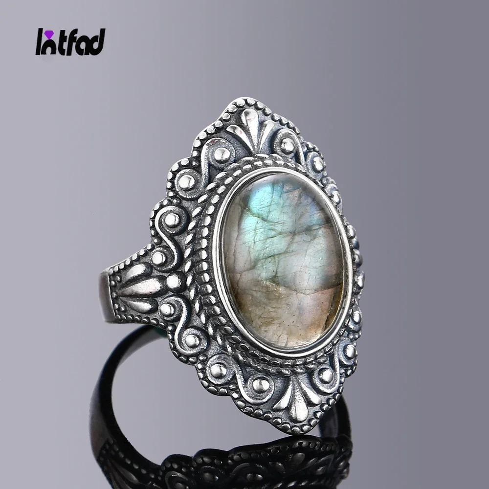 

Oval Natural Labradorite Rings for Women Men 925 Sterling Silver Ring Finger Ring Retro Gemstone Rings Jewelry Party Gift