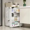 KLM 4 Tier White Slim Storage Cart with Handle, Slide Out Storage Rolling Utility Cart for Kitchen, Laundry, Narrow Places 3
