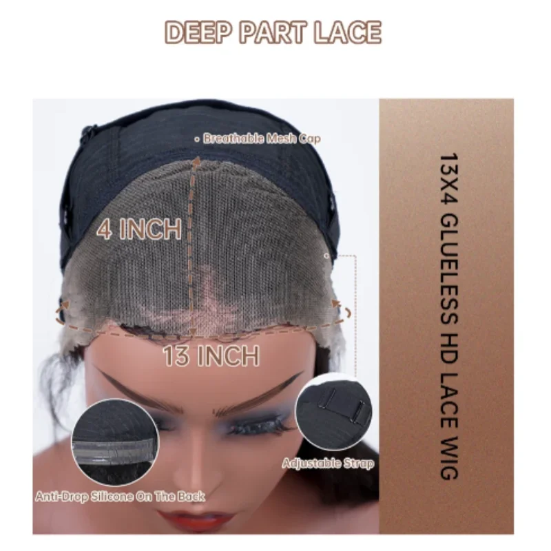 300% Density 13X4 Lace Front Wig Human Hair Salt & Pepper Gray Color Pre-Cut Straight Lace Front Wigs Human Hair For Black Women