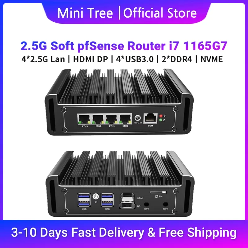 Fanless Mini Firewall PC Core I7-1165G7 I5-1135G7 Rugged 