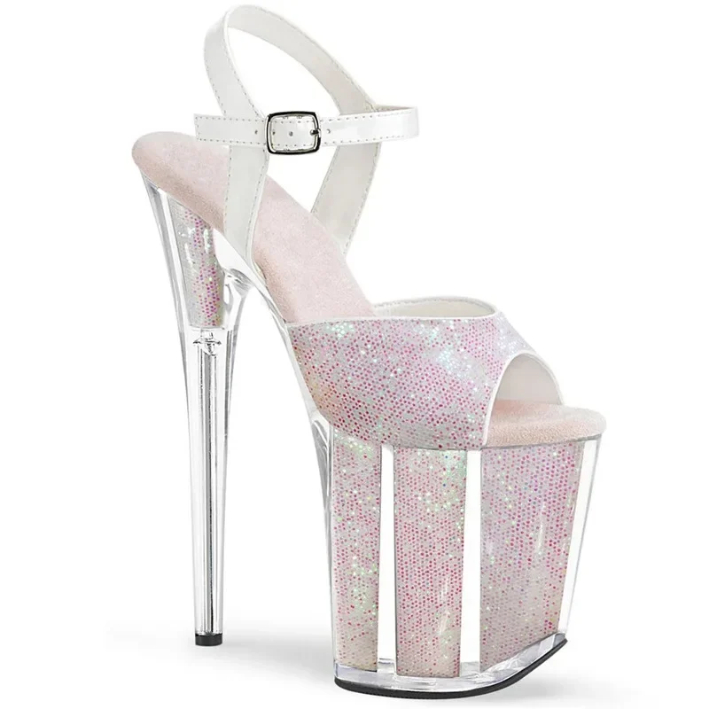 

Brand Women Sandals Summer Shoes Sequined Cloth Buckle Strap 20CM Thin High Heels waterproof Rhinestone Bling shoes for women