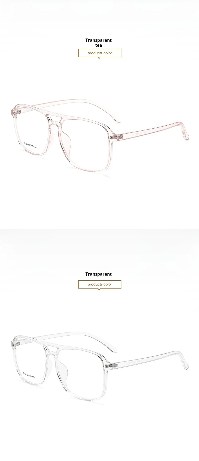YIMARUILI Modischer Pilotenbrillenrahmen für Damen und Herren in Übergröße, Ultraleichter TR90 Doppelbalken Retro-Optikbrille D138 – Detail 10