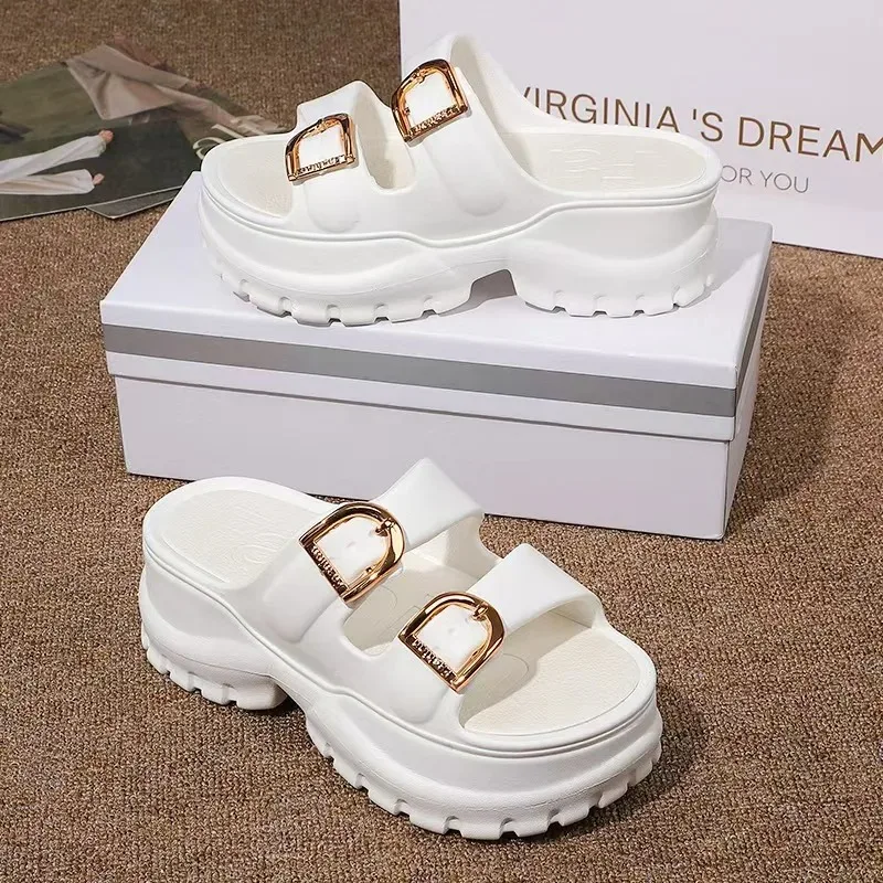 High Heel Slipper Shoes for Women New Lady EVA Button Slides Comfortable Summer Fashion Slipper Shoes for Girls