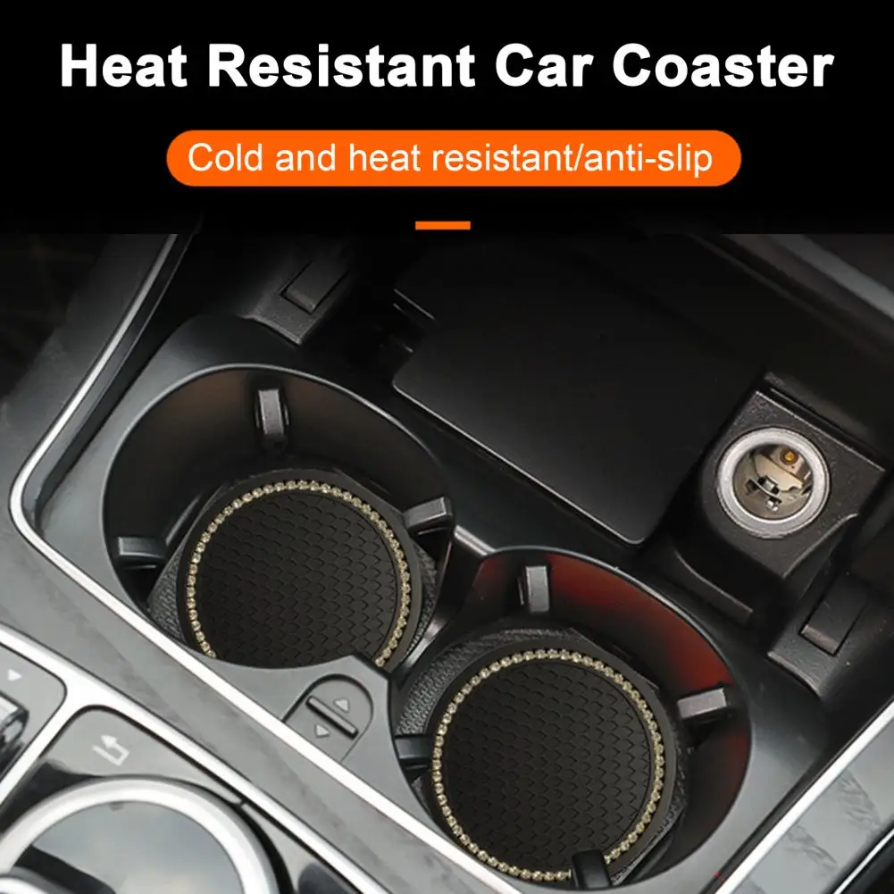 

Car Cup Coaster with Bling Rhinestone Round Shape Cup Holder Insert Coaster Heat Insulation Mat Auto Water Cup Holder Mat