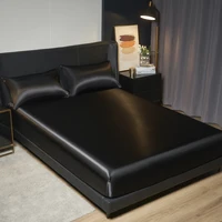 Solid Color Satin Bed Fitted Sheet and Pillowcase Set - Premium Fitted Sheet with 35cm Drop, Includes 2 Pillow Cases 6