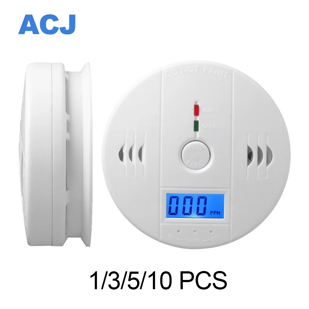 ACJ Home Security 85dB CO Sensor Alarm Carbon Monoxide Poisoning Alarm Detector Warning High Sensitive LCD Photoelectric