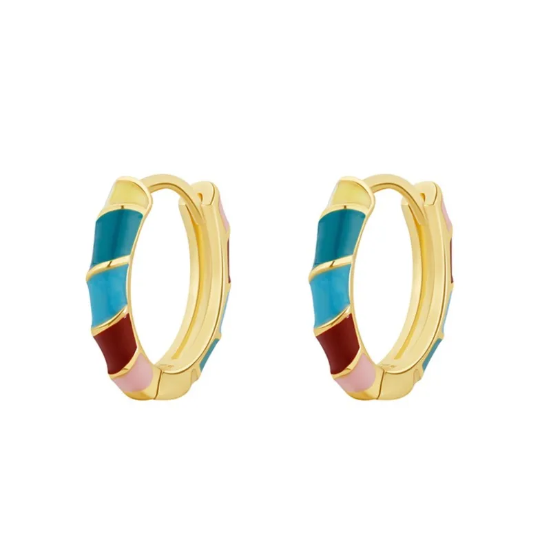 French Romantic Retro Color Enamel Round Hoop Earrings for Women Geometric Ear Buckle Huggies Trendy Jewelry pendientes mujer
