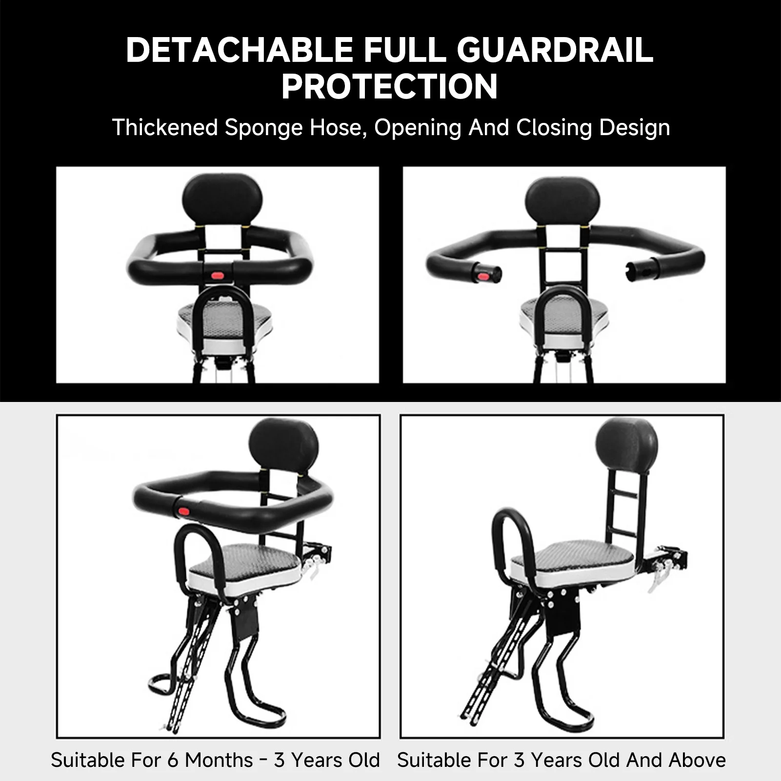 Front Mounted Child Bike Seat Child Bike Seat Electric Mountain Portable Thickened Sponge Seat 80kg Capacity For Multiple