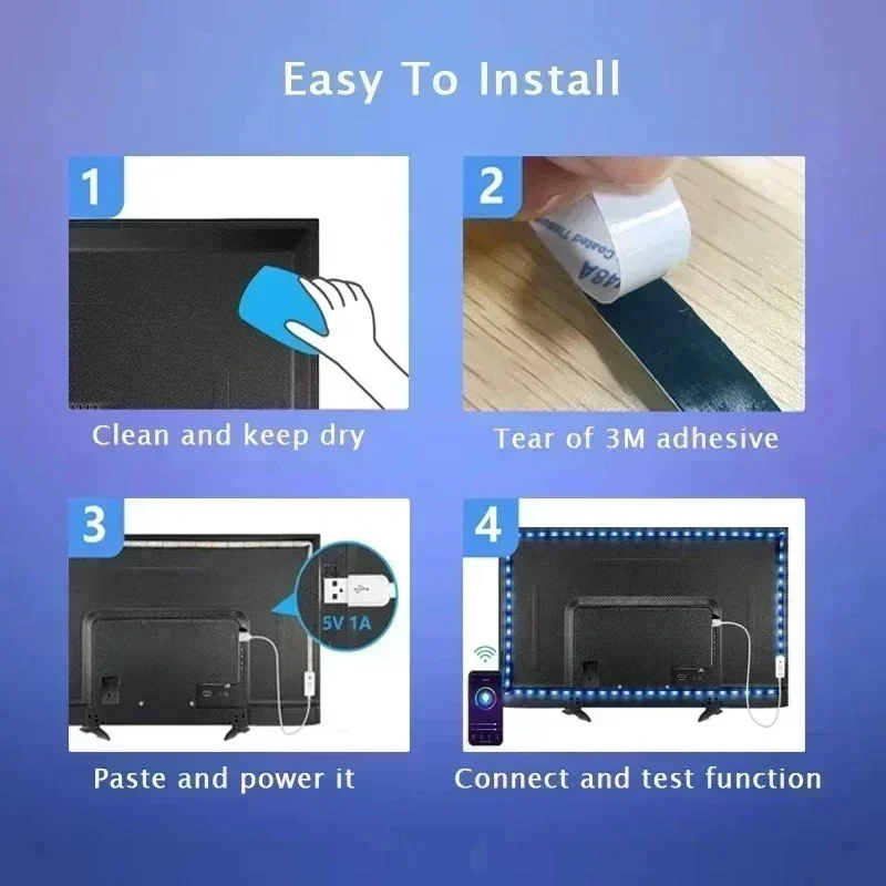 USB 5V LED 스트립 라이트 5050 RGB LED 테이프 블루투스 와이파이 앱 리모컨 LED 룸 라이트 1-30M 백라이트 리본 조명 램프