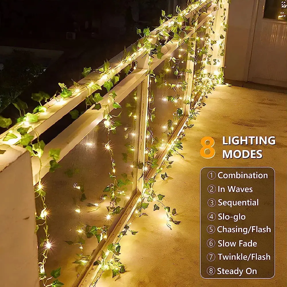 Solar-Powered LED Vine String Lights - Waterproof Artificial Ivy Leaves for Outdoor Decor, Fairy Ambiance, and Special Events