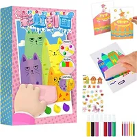1Set Drawing Papers Squeegee Art Kids Paint Kit DIY Material Animal Pattern Color Scratch Painting Rainbow Dot 1