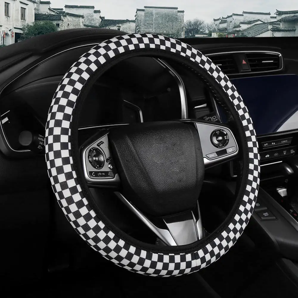 

37cm Checkerboard Ice Silk Elastic Steering Wheel Cover Skidproof Auto Steering Wheel Cover Auto Car Interior Accessory