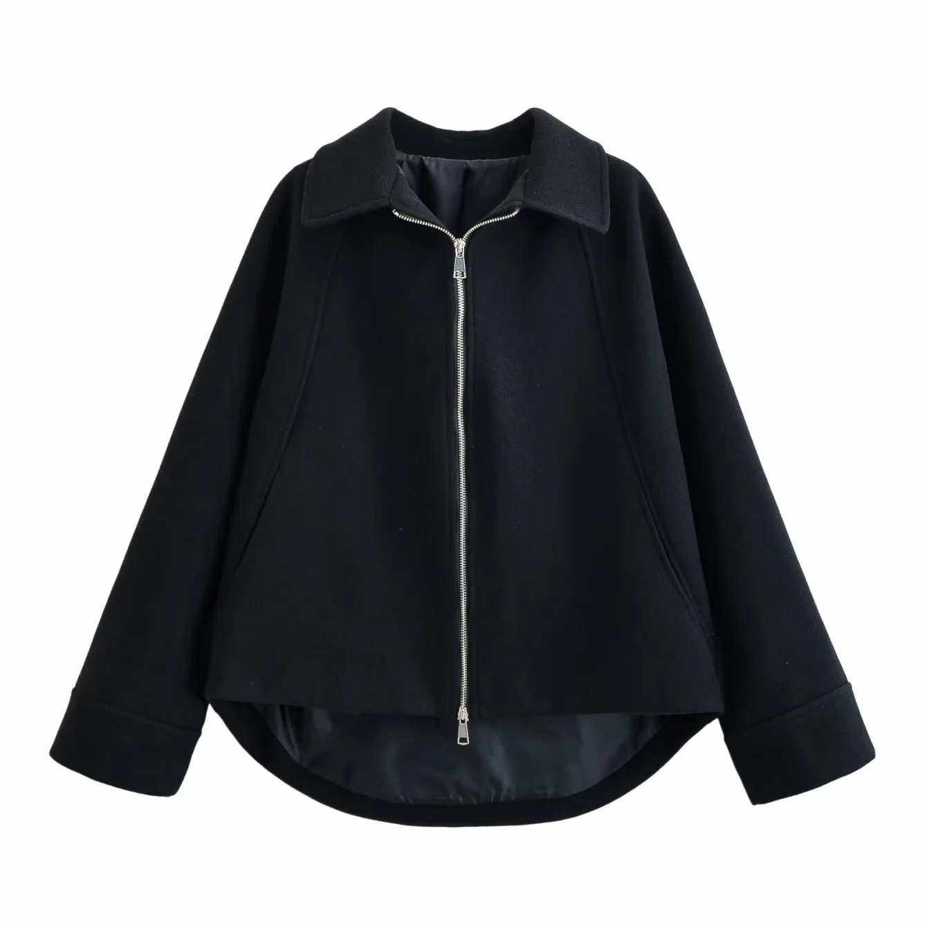 Women Shirt Style Wool Jacket Coat With Zipper Autumn Long Sleeve Female Outerwear Loose Coats Retro Lady Tops Jacket Streetwear