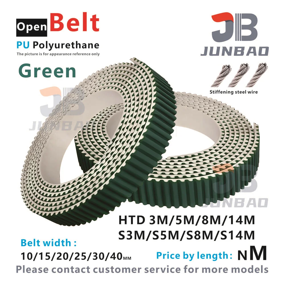 High quality HTD 3M/S3M/5M/S5M/8M/S8M Green Open Timing Belt Width 10/15/20/30/40/50MM Polyurethane Steel PU Synchronous Belt