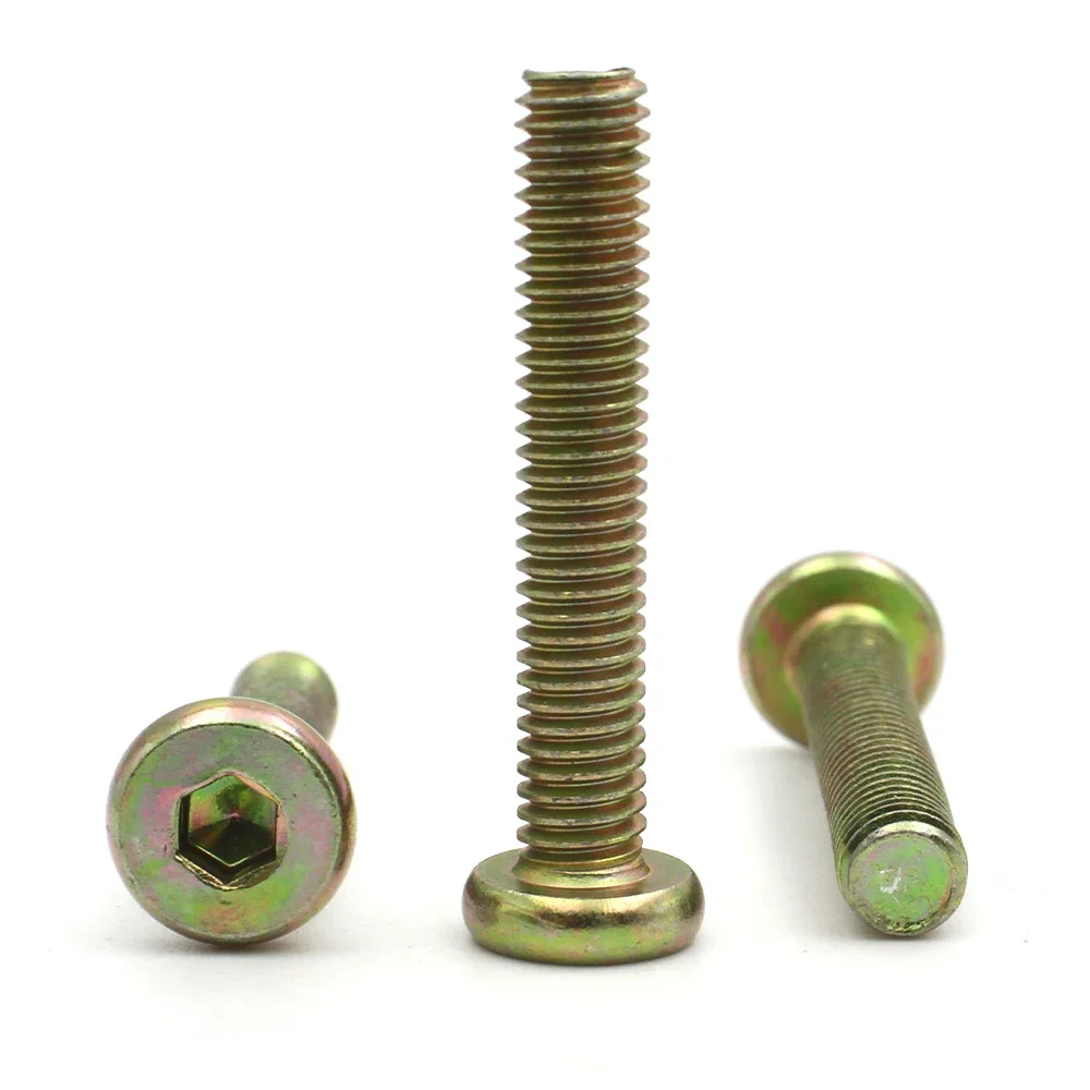 6/12pcs M6 M8 Color Zinc Plated Carbon Steel Hypotenuse Flat Head Hex Socket Hexagon Drive Screw Bolt Down Side Furniture Screw