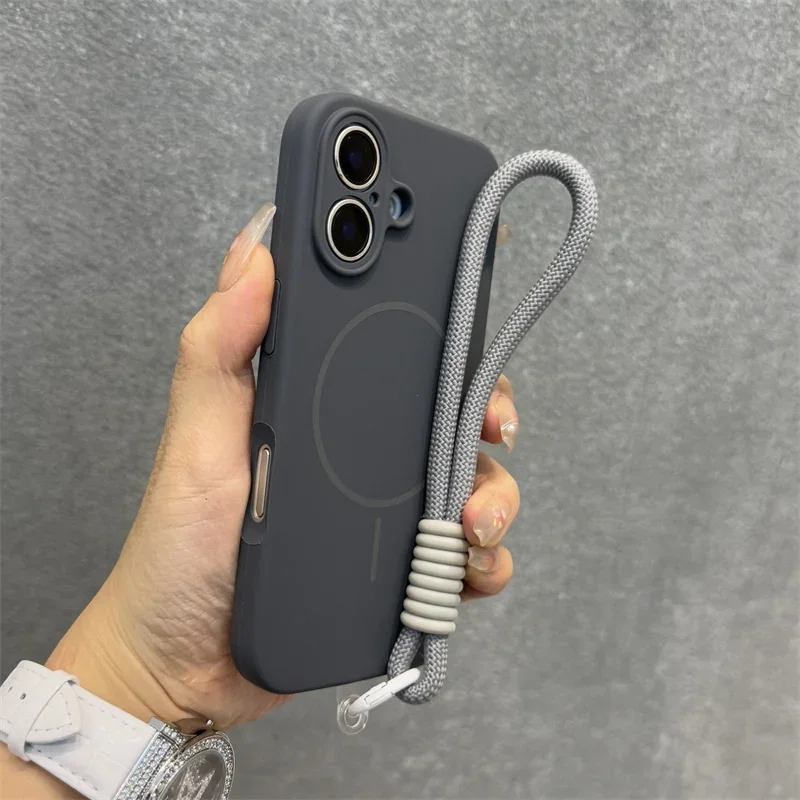 Premium Candy Liquid Silicone MagSafe Case with Soft Shockproof Magnetic Lanyard Strap Cover