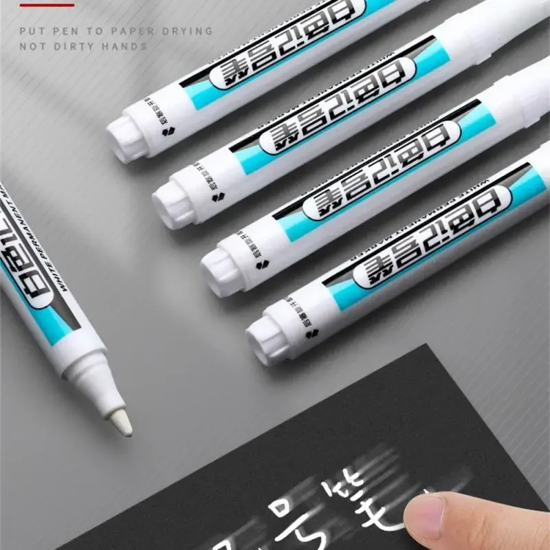 6pc White Acrylic Marker Paint Pen，0.7mm 1.0mm 2.5mm Nib， Maker Pen for Wool Canva Tire Glass Rock Metal, Art Supplies 6