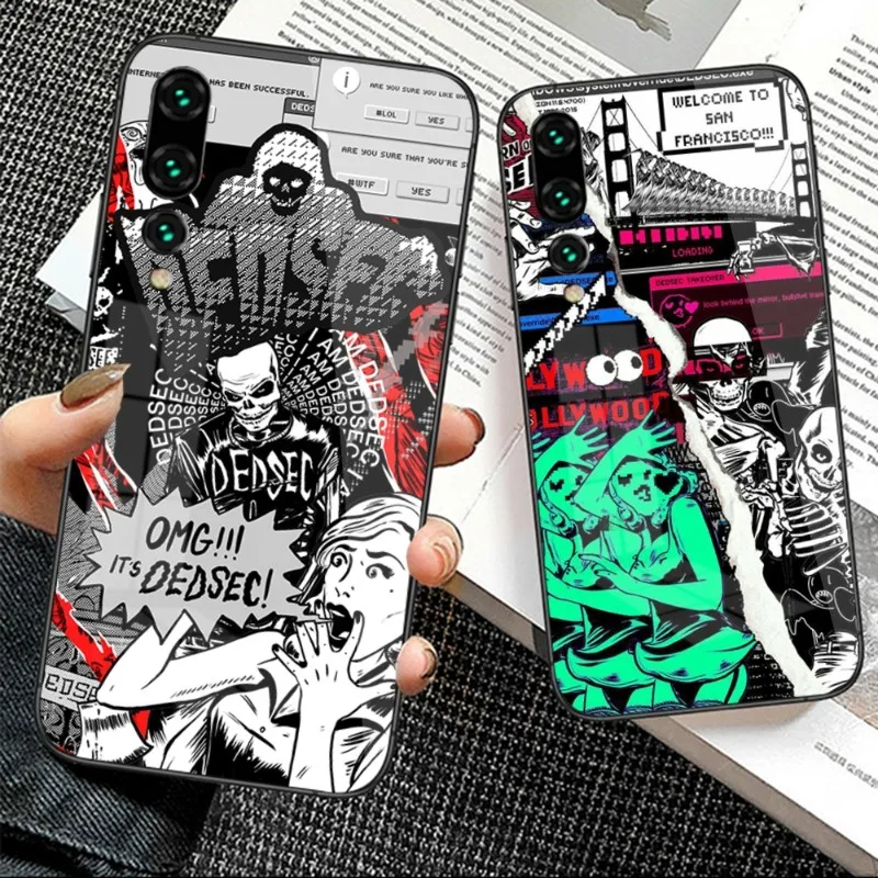 Watch Dogs 2 Dedsec Phone Case For Huawei P50 P40 P30 P20 Pro Mate 40 30 20 Pro Nova 9 8 7 Pc Glass Phone Cover