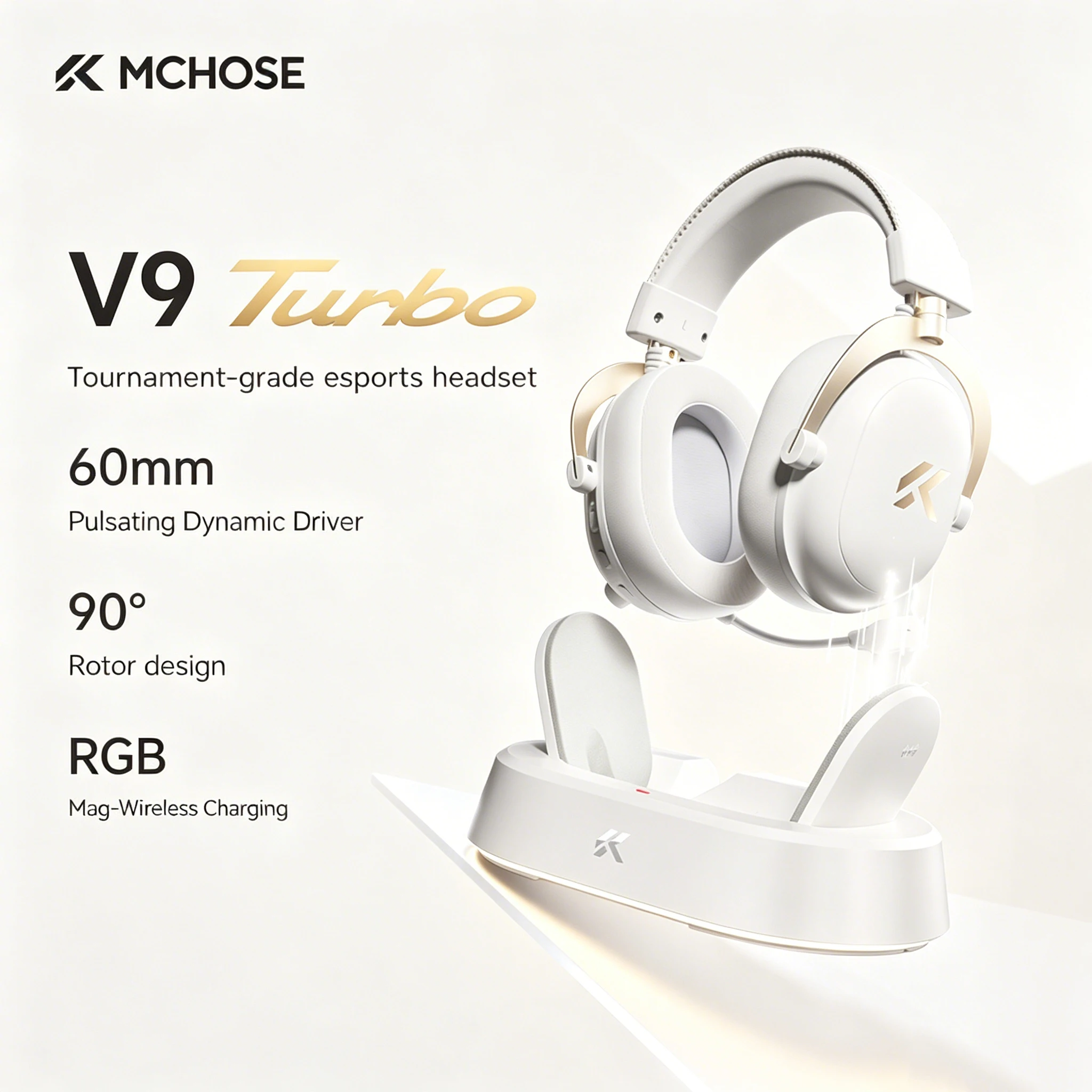 Mchose V9 Turbo Headset Sem Fio, Drivers 60mm, 2000mAh, 309g com dock