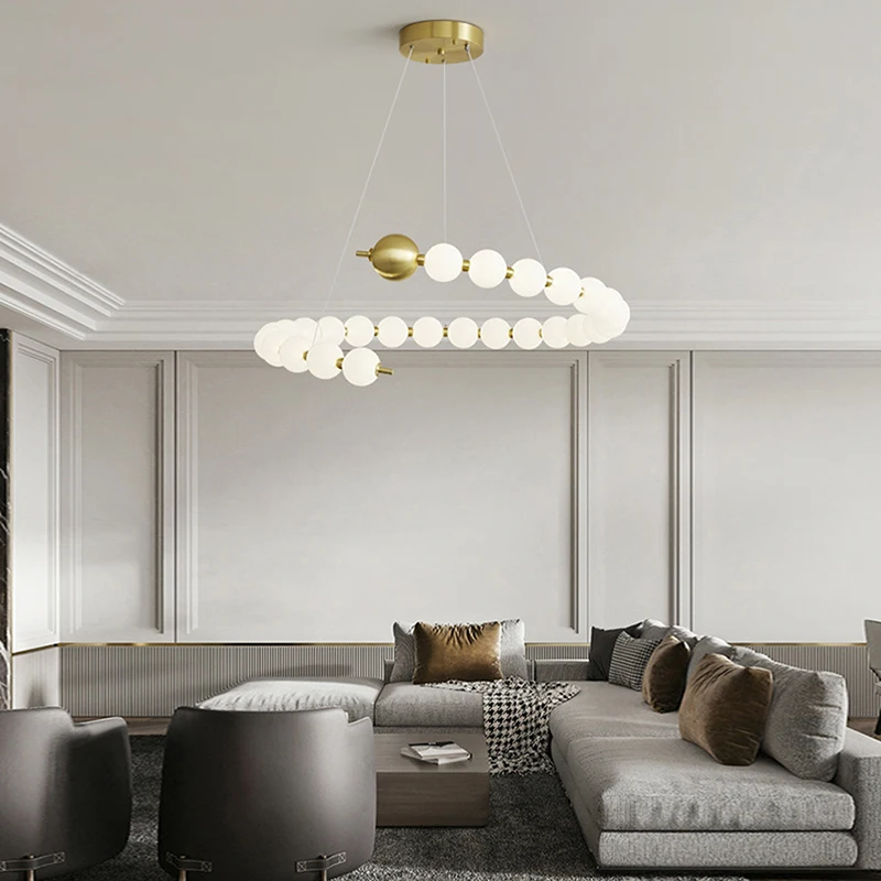 White Ball Copper Ceiling Chandeliers Bauhaus Modern LED Light Minimalist Lustre Hanging Lamps Home for Dining Room