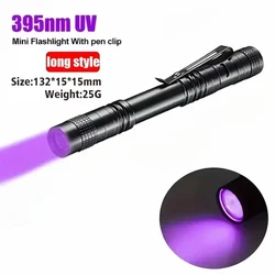 Compact LED Pen Light Flashlight with Clip - Tactical Pocket Torch (395UV Long)