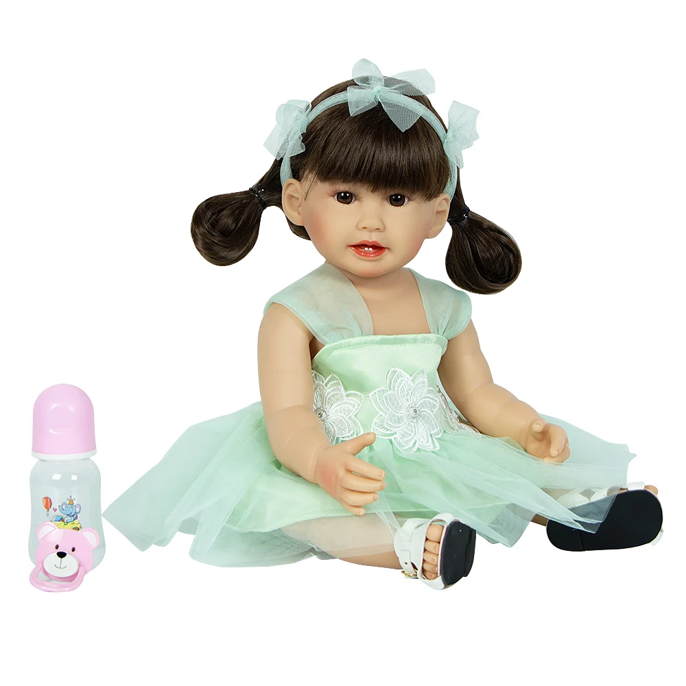 Boneca Bebê Reborn Silicone Menina Rosa - Saia De Gaze 100