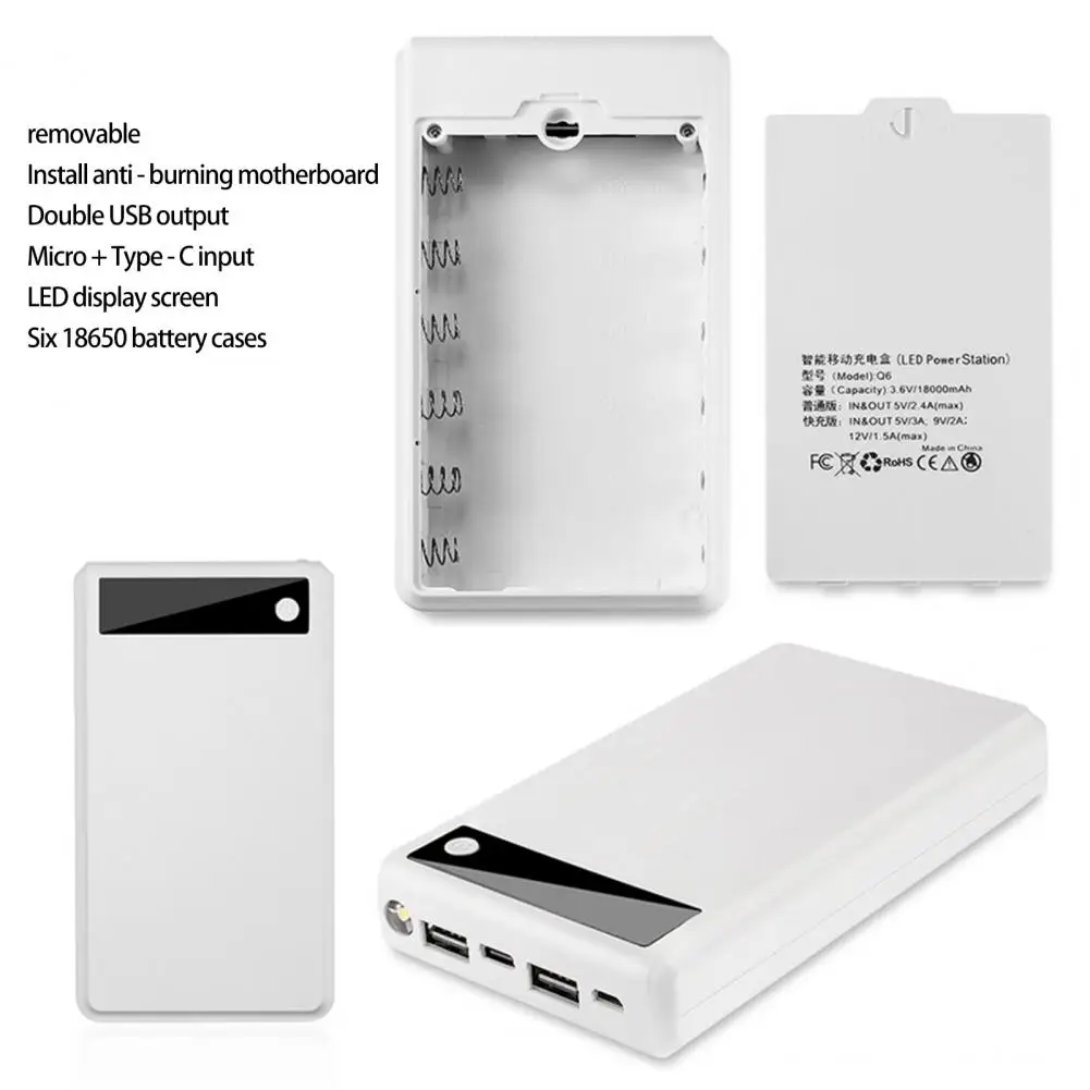 Practical Power Bank Shell Portable Welding free 6 X 18650 DIY Battery Case Pack Power Bank Case Multiple Protection