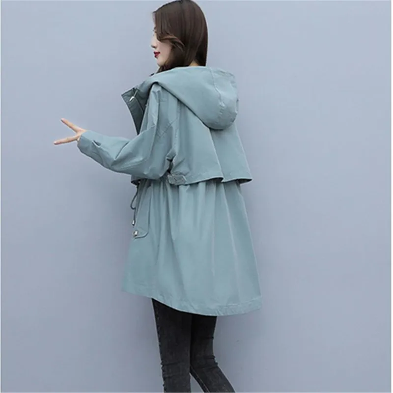 

Tooling Hooded Windbreaker Women Mid-Length 2023 Spring Autumn Clothes New Fashion Slim Casual Zipper Overcoat Female tide G2575