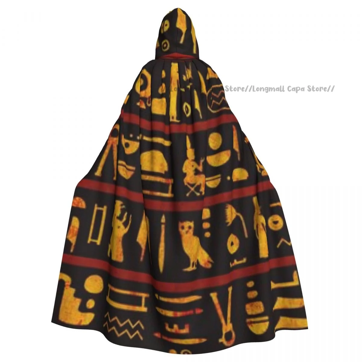 

Ancient Egyptian Hieroglyphs Hooded Cloak Coat Halloween Cosplay Costume Vampire Devil Wizard Cape Gown Party