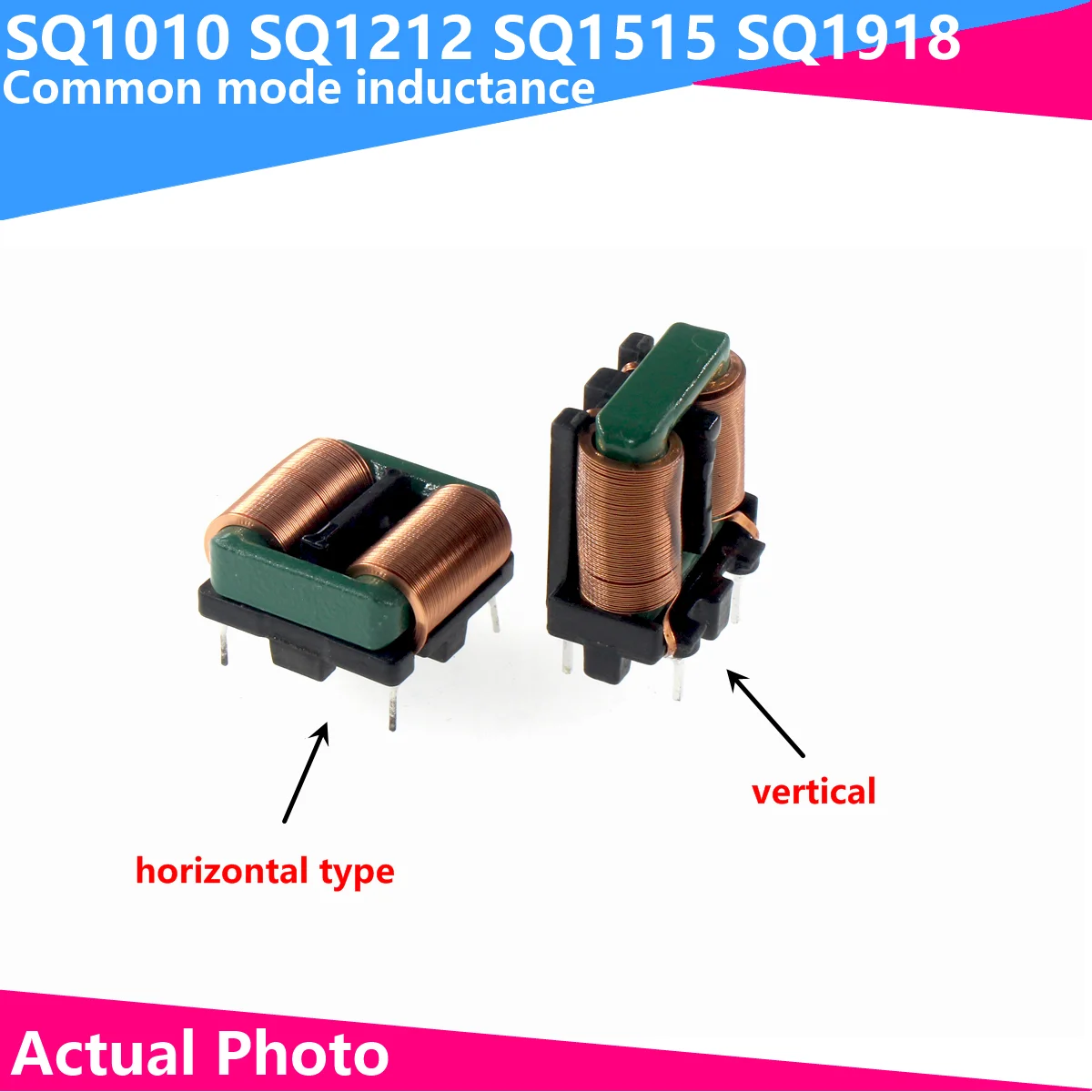 Common Mode Inductor Inductance Flat Copper Filter EMI Choke Vertical 5mH 10mH 20mH 25mH 15mH SQ1010 SQ1212 SQ1515 SQ1918