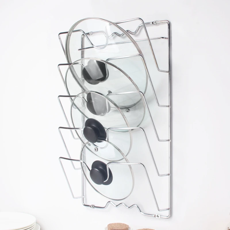 

HOOMIN Pot Rack Cover Lid Multifunctional Metal Rust-Free Anti-fall 5 Layer Metal Drying Pan Rack Wall Hanging Pot Cover Shelf