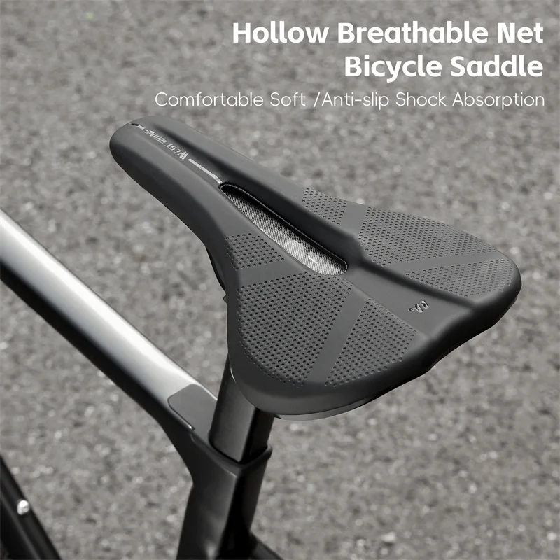 WEST BIKING Breathable Non-Slip Leather Bike Saddle with Shock Absorbing Hollow Design